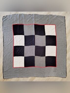 Vintage Bill Blass Black and White Checker, Houndstooth and Leopard Print Scarf